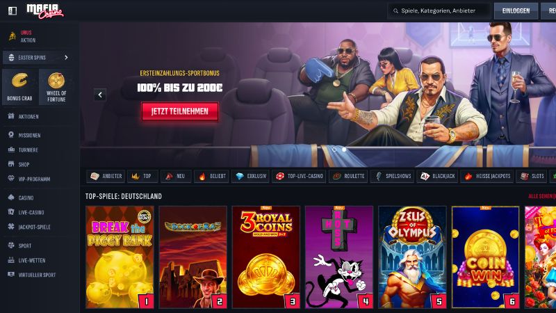Mafia Casino NZ platform screenshot